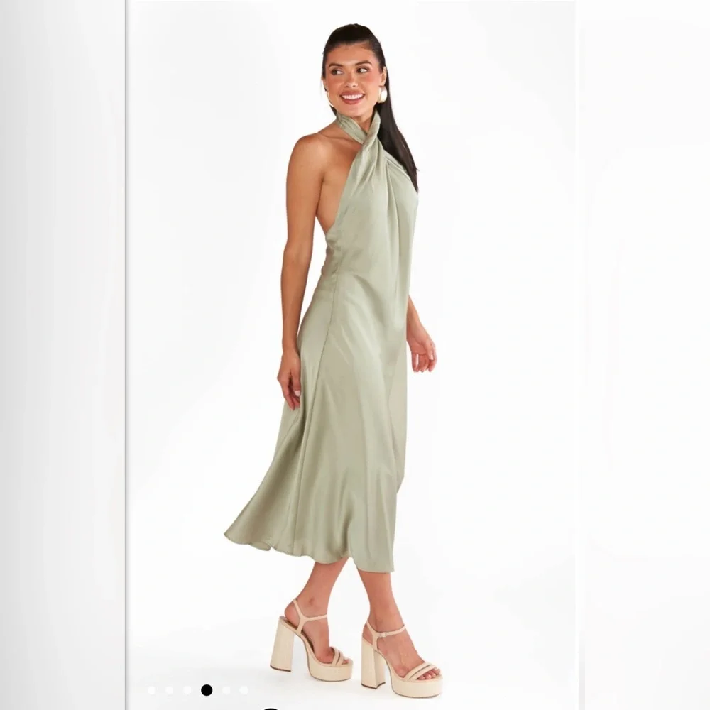 NWOT SHOW ME YOUR MUMU - Jasmine Halter Midi Dress size: medium color:moss green - Picture 2 of 3